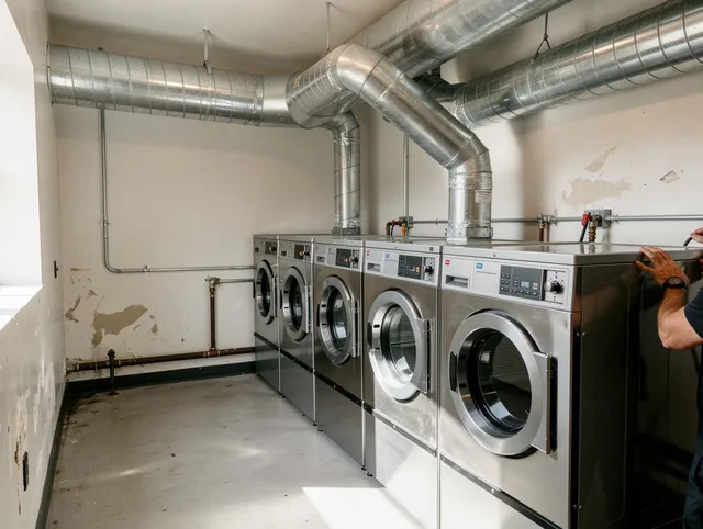 Stoneham Dryer Vent Cleaning team performing large-scale commercial dryer vent cleaning in Stoneham