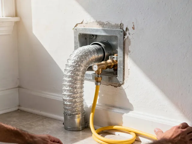 Stoneham Dryer Vent Cleaning certified technician performing specialized gas dryer vent cleaning in Stoneham